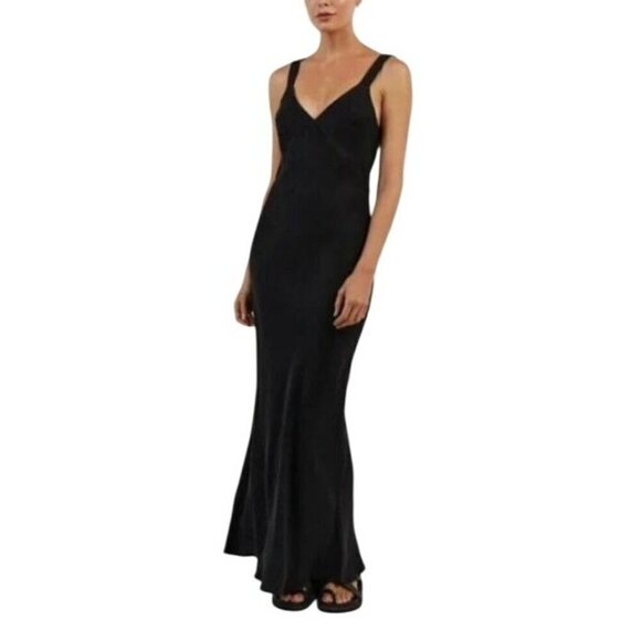 DISSH Kendall Black Cupro Slip Dress Long Bias-Cut Midi - Picture 13 of 13